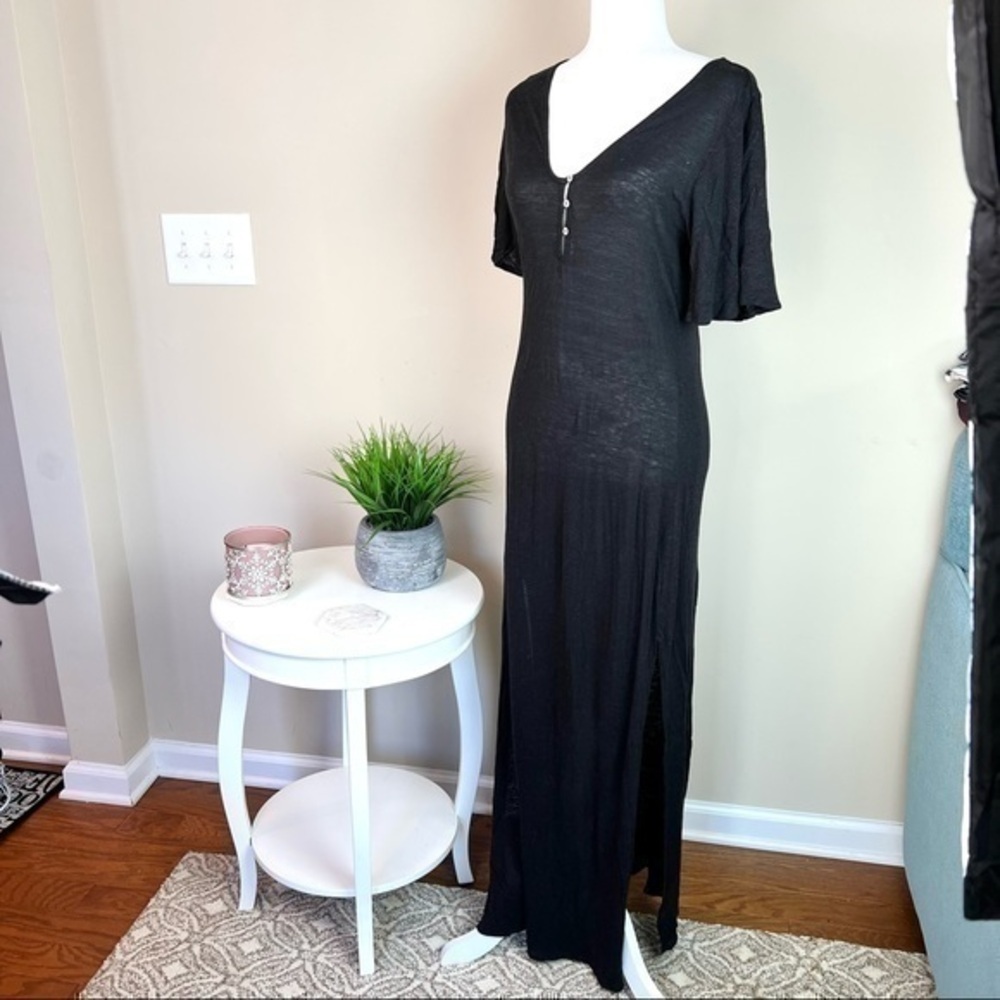Amuse Society Womens Black V-Neck Padma Short Sleeve Maxi Knit Dress Size XS